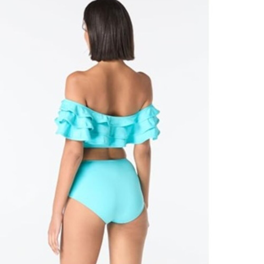 NWT Kate Spade Ruffle River Blue Off Shoulder Wireless Ruffle Swim Bikini Top S - Picture 4 of 5